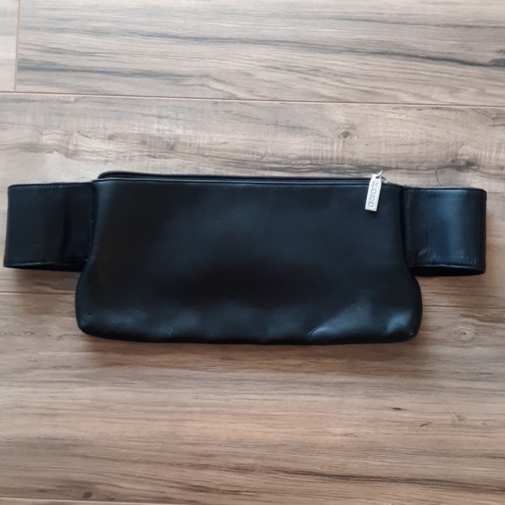 Hobo International Black Leather Velcro Belt Bag Crossbody.